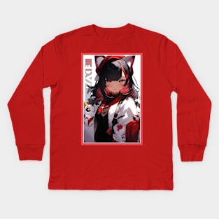 Aesthetic Anime Girl Red White Black | Quality Aesthetic Anime Design | Chibi Manga Anime Art Kids Long Sleeve T-Shirt